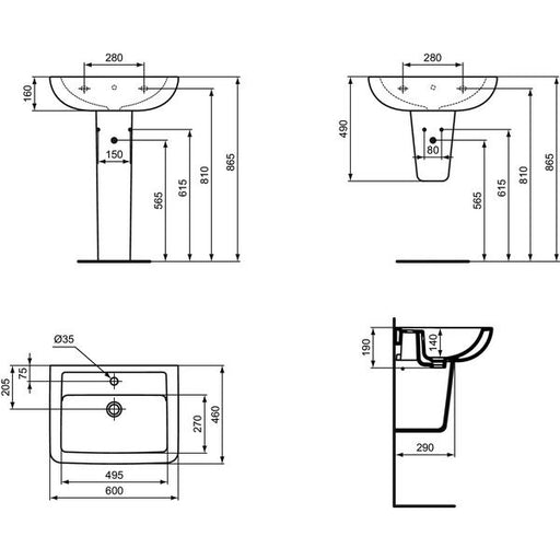 Ideal Standard - Waschtisch EUROVIT PLUS 600mm V3027 weiß