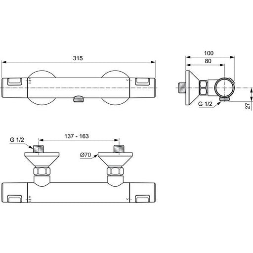 Ideal Standard - Brausethermostat AP CERATHERM25, Ausld. 80mm, Chrom