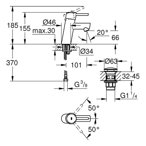 Grohe - EH-WT-Batterie CONCETTO 23931 S-Size Push-open Ablaufgarnitur chrom