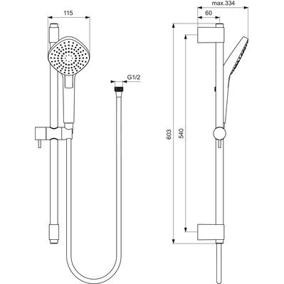 Ideal Standard - Brausekombi. IDEALRAIN EVO, 600mm, 3-Funktionshb. Diamond d:115mm, Chrom