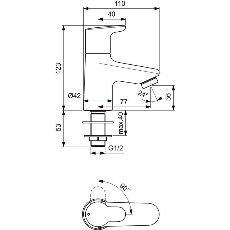 Ideal Standard - Standventil CERAPLUS 2 Ausld. 77mm, Chrom