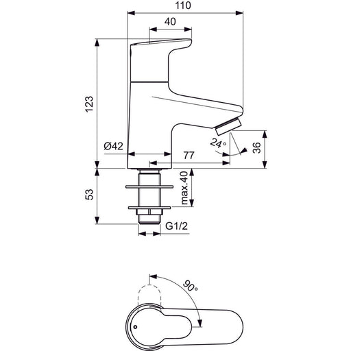 Ideal Standard - Standventil CERAPLUS 2 Ausld. 77mm, Chrom