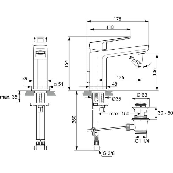 Ideal Standard - Waschtischarmatur TONIC II, 5 l/min., m.Ablgarn., Ausld. 126mm, Chrom