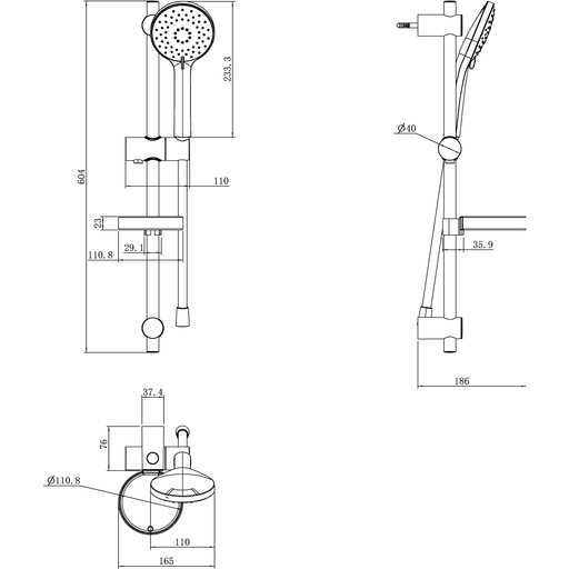 VILLEROY & BOCH - Duschgarnitur 3StraklaUniversal Showers 110x604x76mm Wmont.Chrom