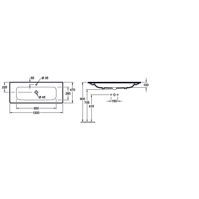 VILLEROY & BOCH - Waschtisch 1200x470mm A18 unterbau- fähig Typ 4A13C501 1 HL weiß