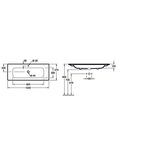 VILLEROY & BOCH - Waschtisch 1200x470mm A18 unterbau- fähig Typ 4A13C501 1 HL weiß