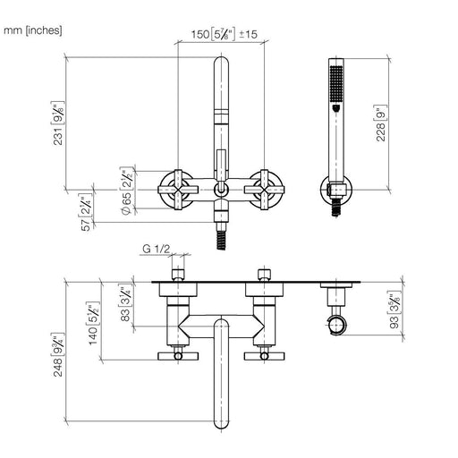 Dornbracht - Wannenarmatur mit Kreuzgriff TARA 25133892 mit Garnitur platin