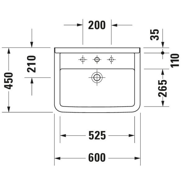 Duravit - Waschtisch STARCK 3 600x450mm 030060 m.ÜL, 1 HL, weiß