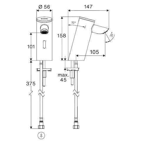SCHELL - WT-Arm. PURIS E2 HD-K, Elektron. Kaltwasser, Batteriebetrieb, chrom