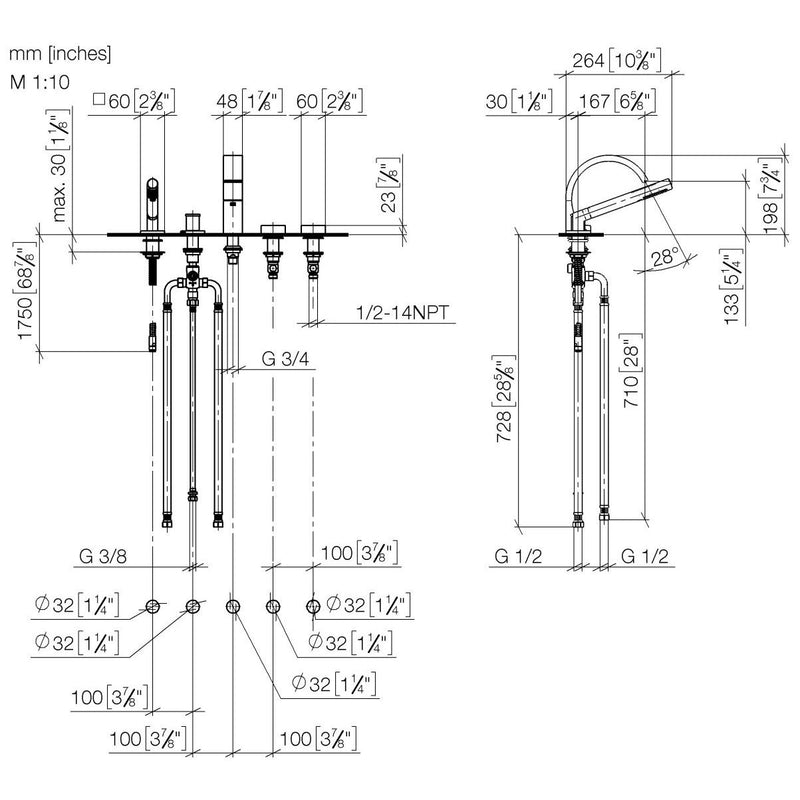 Dornbracht - Wannen-Fünflochbatterie CYO 27523811 chrom