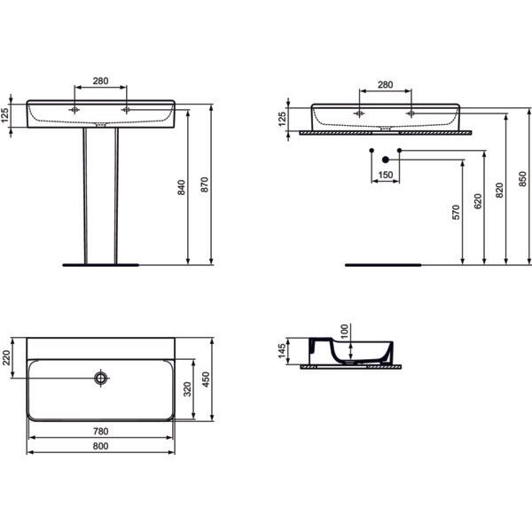 Ideal Standard - Waschtisch CONCA, o.Hl., o.Ül., 800x450x145mm, Weiß