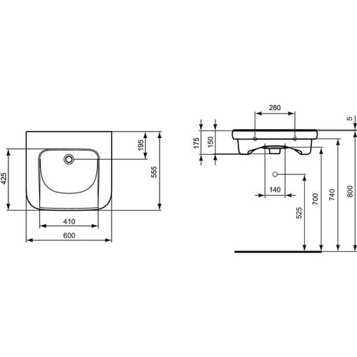 Ideal Standard - Waschtisch CONTOUR 21 600mm E5122 unterfahrbar,o. Hl.,Überlauf weiß