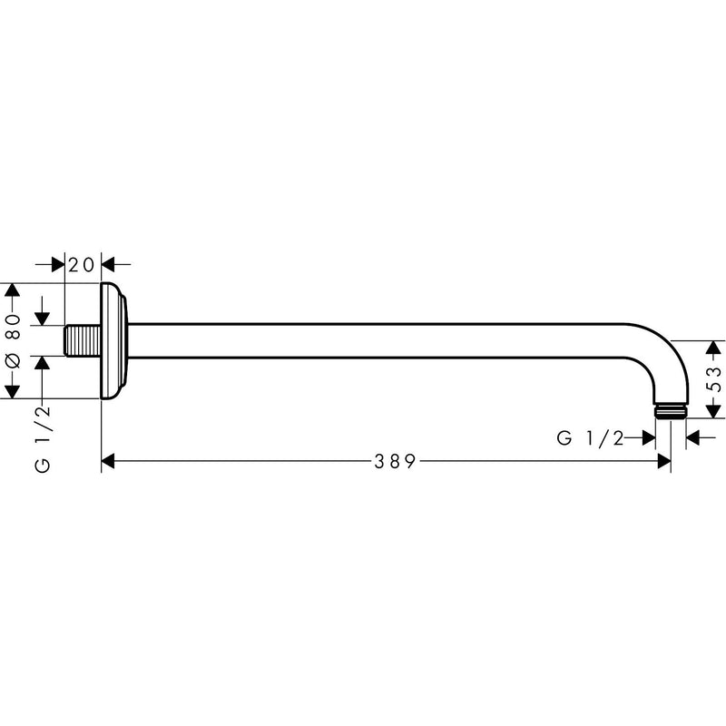 Hansgrohe - Brausearm DN15 389mm Ausladung AXOR 90 Grad brushed nickel ohne Kugelgelenk