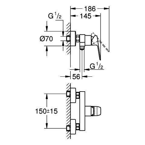 Grohe - EH-Brausebatterie Cubeo 101824 Wandmontage chrom