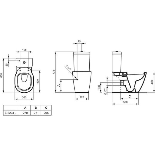 Ideal Standard - Standtiefspülkombi CONNECT, Abgang waagr.verd., 360x660x775mm, Weiß