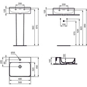 Ideal Standard - Waschtisch CONCA, 1 Hl., m.Ül., 500x450x165mm, Weiß