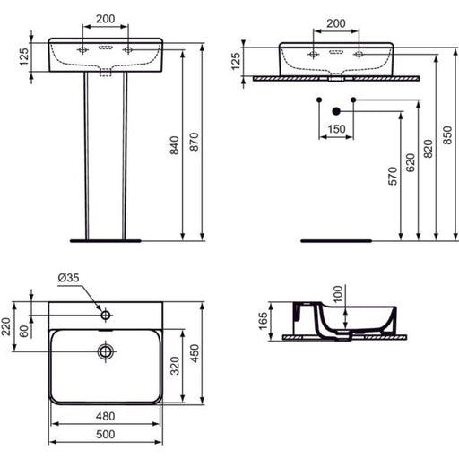 Ideal Standard - Waschtisch CONCA, 1 Hl., m.Ül., 500x450x165mm, Weiß