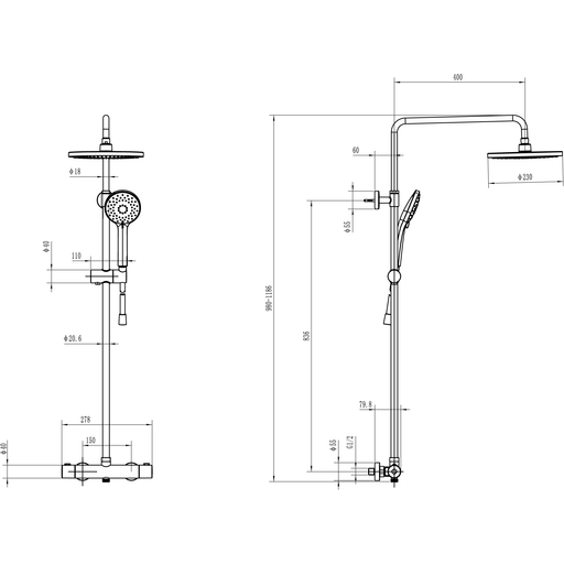 VILLEROY & BOCH - Duschsystem 3StraklaUniversal Showers 278x1096x576mm Wmont.Chrom