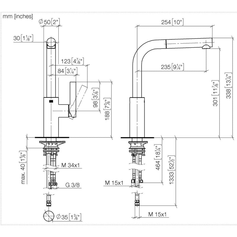 Dornbracht - Spültisch EHM Auslauf ausziehbar ELIO 33840790-06 Ausladung 235mm platin geb