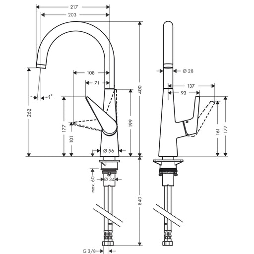 Hansgrohe - Spültischmischer Talis S 260 Schwenkauslauf edelstahl-optik