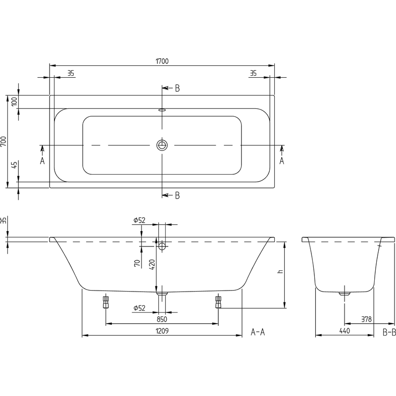 VILLEROY & BOCH - Badewanne Architectura 177ARE2A2 re-eckig m. System AC TP2 Weiß Alpin