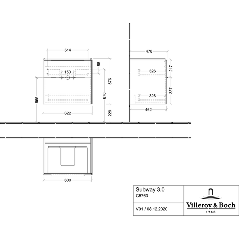 VILLEROY & BOCH - WTU 622x576x462 mm 2 Auszüge Graphite