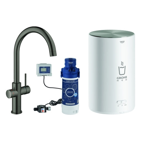 Grohe - Armatur und Boiler RED Duo 30083 M-Size C-Auslauf hard graphite gebürstet
