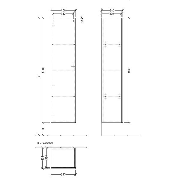 VILLEROY & BOCH - Hochschrank A18 400x1700x338mm 1 Tür Anschlag links VS=White