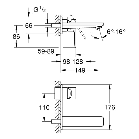 Grohe - 2-Loch-WT-Wandbatterie LINEARE 19409_1 FMS hard graphite gebürstet