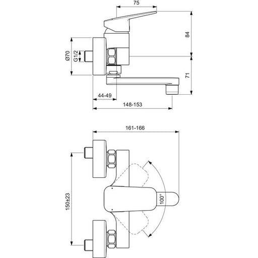 Ideal Standard - Wand-Waschtischarmatur CERAPLAN Ausld.148-153mm Chrom