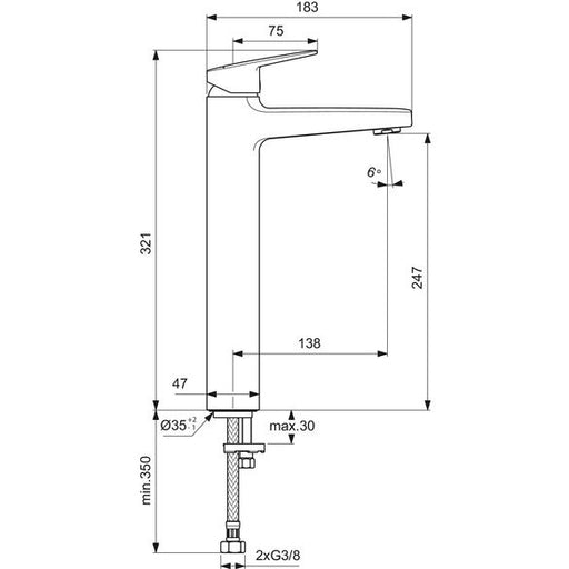 Ideal Standard - Waschtischarmatur CERAPLAN H250 o.Ablaufgarn. Ausld.138mm Chrom