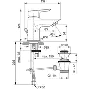 Ideal Standard - Waschtischarmatur TESI, Piccolo, 5 l/min., m.Ablgarn., Ausld. 83mm, Chrom