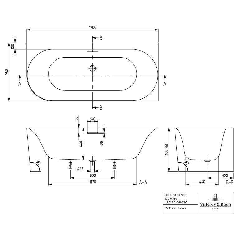 VILLEROY & BOCH - Vorwand-BW Loop&Friends 170LOFRA2 Vorwand-BW re ausf. m Sys AC TP2 weAlpin
