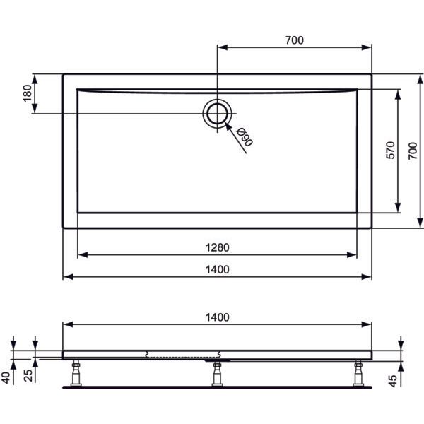 Ideal Standard - Rechteck-Brausewanne ULTRA FLAT, 1400x700x47mm, Weiß