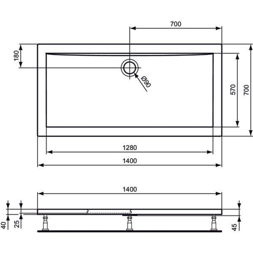 Ideal Standard - Rechteck-Brausewanne ULTRA FLAT, 1400x700x47mm, Weiß