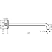 Hansgrohe - Brausearm DN15 389mm Ausladung AXOR 90 Grad chrom ohne Kugelgelenk