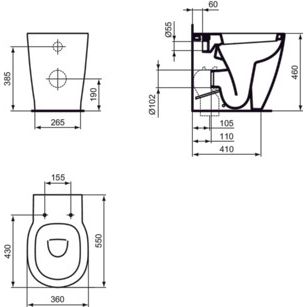 Ideal Standard - Standtiefspül-WC CONNECT FREEDOM, erhöht, 360x550x460mm, Weiß