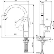 Ideal Standard - Küchenarmatur CERAPLAN Ausld.200mm m.h.Rohrauslauf Chrom
