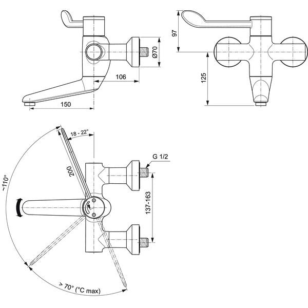Ideal Standard - Wand-WT-Thermostat CERAPLUS 2 Ausld. 256mm, Chrom