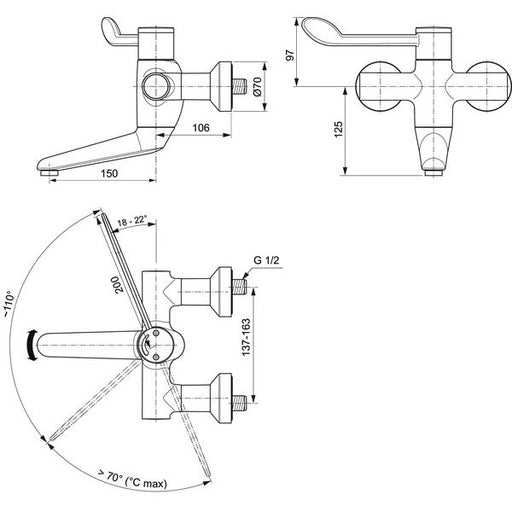 Ideal Standard - Wand-WT-Thermostat CERAPLUS 2 Ausld. 256mm, Chrom