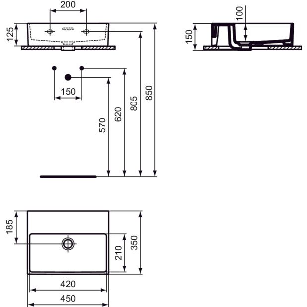Ideal Standard - Handwaschbecken EXTRA, o.Hl., m.Ül., 450x350x150mm, geschliffen, Weiß m.IP