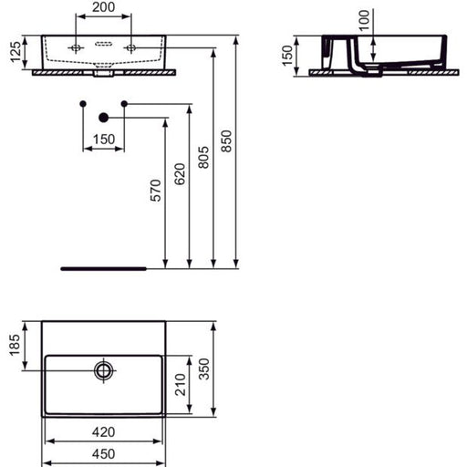 Ideal Standard - Handwaschbecken EXTRA, o.Hl., m.Ül., 450x350x150mm, geschliffen, Weiß m.IP