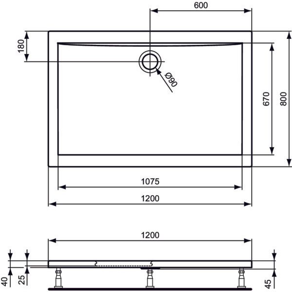 Ideal Standard - Rechteck-Brausewanne ULTRA FLAT, 1200x800x47mm, Weiß