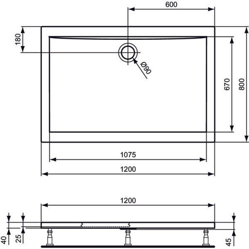 Ideal Standard - Rechteck-Brausewanne ULTRA FLAT, 1200x800x47mm, Weiß