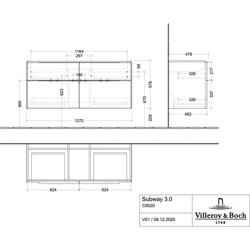 VILLEROY & BOCH - WTU 1272x579x462 mm 4 Auszüge Brilliant White