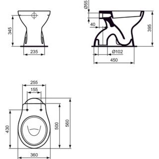 Ideal Standard - Standtiefspül-WC EUROVIT, Abgang außen senkrecht, 360x560x395mm, Weiß