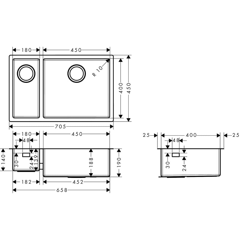 Hansgrohe - Unterbauspüle 180x450 S719-U655