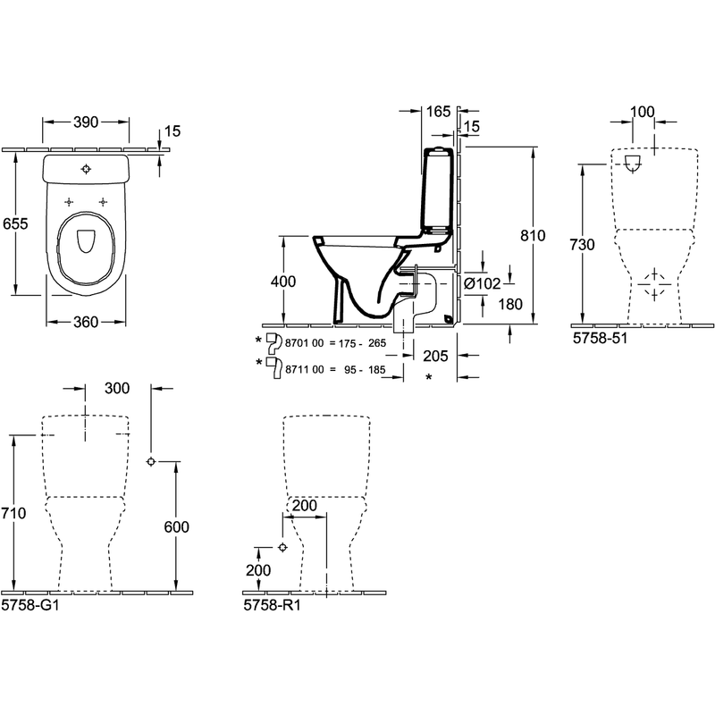 VILLEROY & BOCH - Tiefspül-WC für Kombi O.NOVO 565810 360x650 weiß Cplus