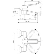 Ideal Standard - Wand-WT-Armatur CERAPLUS 2, 5l/min. m.Bügelgriff, Ausld. 148-167mm, Chrom