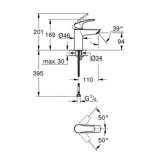 Grohe - EH-WT-Batterie EUROSMART 32467_3 S-Size glatter Körper chrom